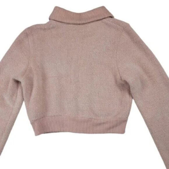 Zara Women Pink Embroidered Cropped Cardigan Button Up Knit Sweater Trendy - Picture 5 of 10